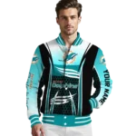 personalized miami dolphins mesh effect aqua black varsity jacket best selling