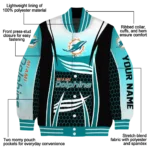 personalized miami dolphins mesh effect aqua black varsity jacket best selling