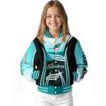 personalized miami dolphins mesh effect aqua black varsity jacket best selling
