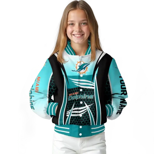 personalized miami dolphins mesh effect aqua black varsity jacket top rated
