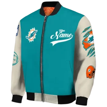 personalized miami dolphins razorback outline aqua nude bomber jacket best selling