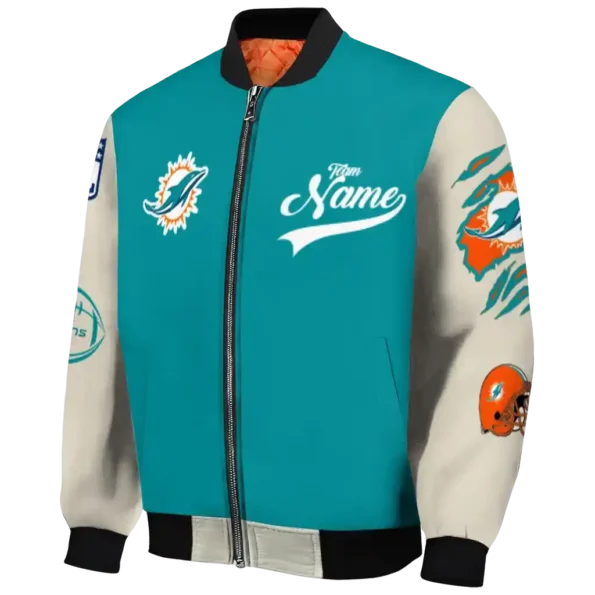 personalized miami dolphins razorback outline aqua nude bomber jacket best selling