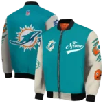 personalized miami dolphins razorback outline aqua nude bomber jacket best selling