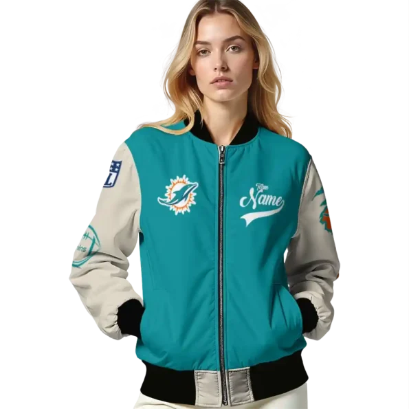 personalized miami dolphins razorback outline aqua nude bomber jacket latest model