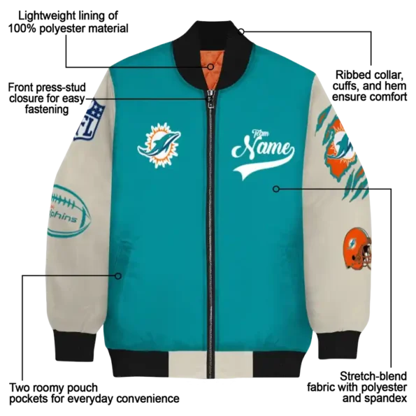 personalized miami dolphins razorback outline aqua nude bomber jacket new arrival