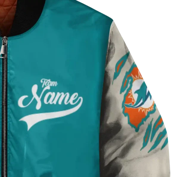 personalized miami dolphins razorback outline aqua nude bomber jacket premium grade