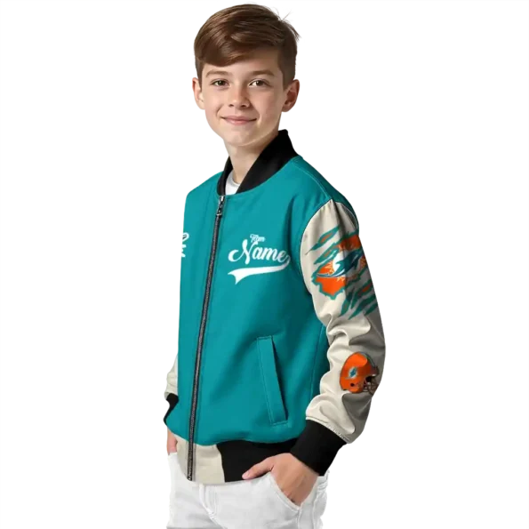 personalized miami dolphins razorback outline aqua nude bomber jacket trendy