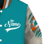personalized miami dolphins razorback outline aqua nude varsity jacket best selling