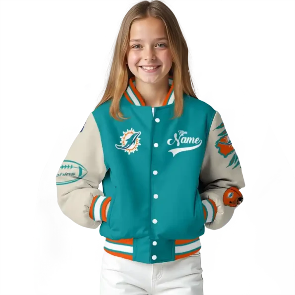 personalized miami dolphins razorback outline aqua nude varsity jacket top rated