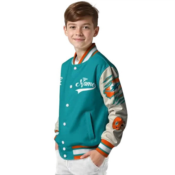 personalized miami dolphins razorback outline aqua nude varsity jacket trendy