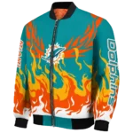 personalized miami dolphins winged blaze aqua white bomber jacket best selling
