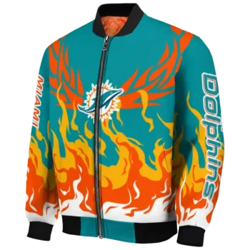 personalized miami dolphins winged blaze aqua white bomber jacket best selling