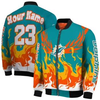personalized miami dolphins winged blaze aqua white bomber jacket fashion forward