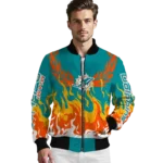 personalized miami dolphins winged blaze aqua white bomber jacket best selling