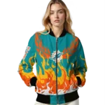 personalized miami dolphins winged blaze aqua white bomber jacket best selling