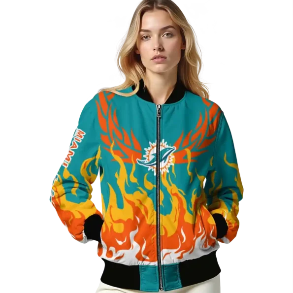 personalized miami dolphins winged blaze aqua white bomber jacket latest model
