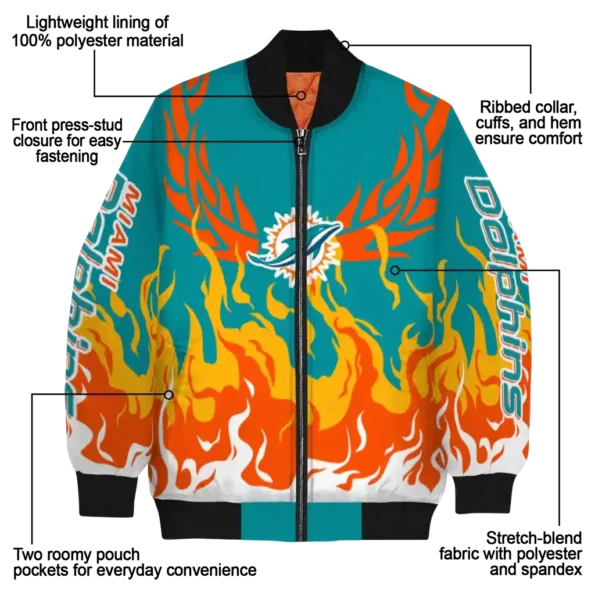 personalized miami dolphins winged blaze aqua white bomber jacket new arrival