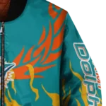 personalized miami dolphins winged blaze aqua white bomber jacket best selling