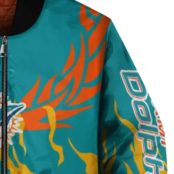 personalized miami dolphins winged blaze aqua white bomber jacket premium grade