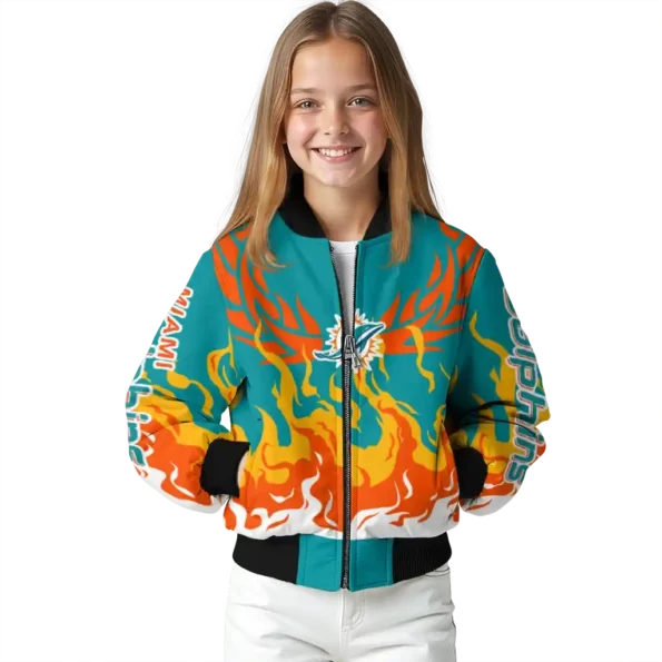 personalized miami dolphins winged blaze aqua white bomber jacket top rated