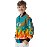 personalized miami dolphins winged blaze aqua white bomber jacket best selling
