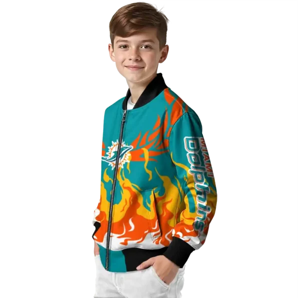personalized miami dolphins winged blaze aqua white bomber jacket trendy
