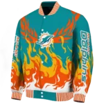 personalized miami dolphins winged blaze aqua white varsity jacket best selling