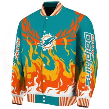 personalized miami dolphins winged blaze aqua white varsity jacket best selling