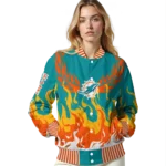 personalized miami dolphins winged blaze aqua white varsity jacket best selling