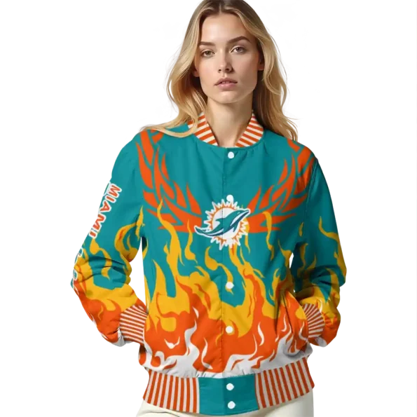personalized miami dolphins winged blaze aqua white varsity jacket latest model