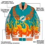 personalized miami dolphins winged blaze aqua white varsity jacket best selling