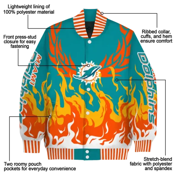 personalized miami dolphins winged blaze aqua white varsity jacket new arrival