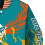 personalized miami dolphins winged blaze aqua white varsity jacket best selling