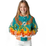 personalized miami dolphins winged blaze aqua white varsity jacket best selling