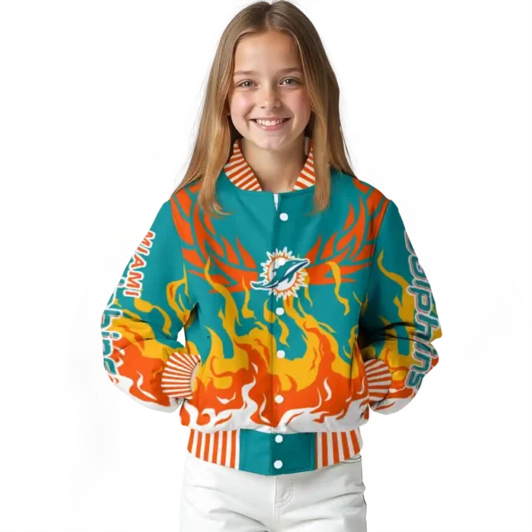 personalized miami dolphins winged blaze aqua white varsity jacket top rated