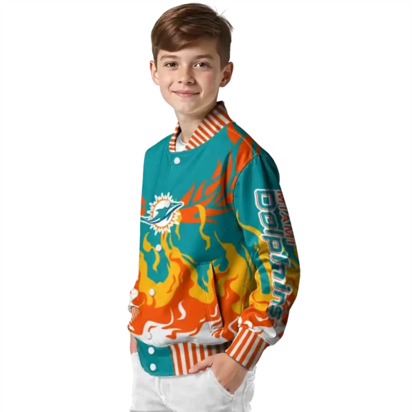 personalized miami dolphins winged blaze aqua white varsity jacket trendy
