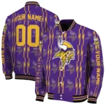 personalized minnesota vikings bolt stripe purple varsity jacket best selling