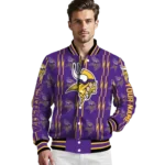 personalized minnesota vikings bolt stripe purple varsity jacket best selling