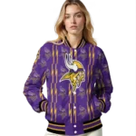 personalized minnesota vikings bolt stripe purple varsity jacket best selling