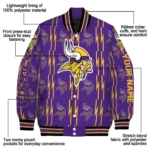 personalized minnesota vikings bolt stripe purple varsity jacket best selling