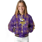 personalized minnesota vikings bolt stripe purple varsity jacket best selling