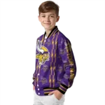 personalized minnesota vikings bolt stripe purple varsity jacket best selling