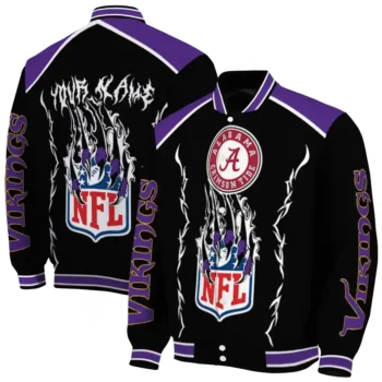 personalized minnesota vikings claw blood purple black varsity jacket fashion forward