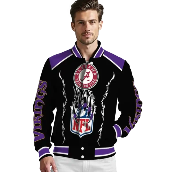 personalized minnesota vikings claw blood purple black varsity jacket high quality