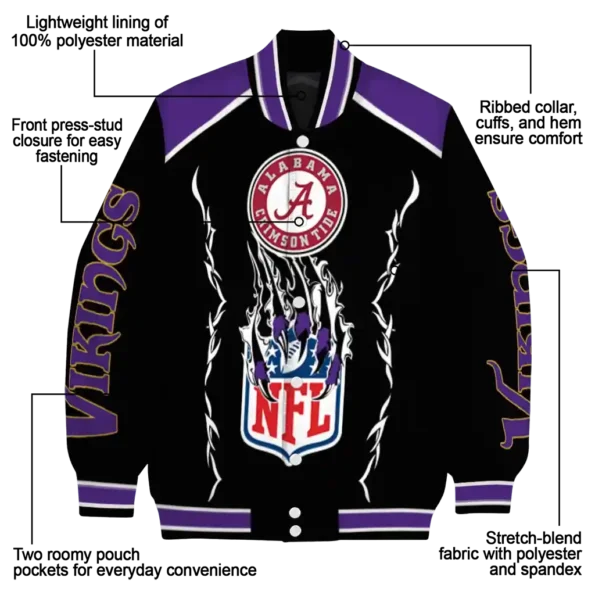 personalized minnesota vikings claw blood purple black varsity jacket new arrival