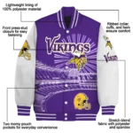 personalized minnesota vikings ferris arena purple white varsity jacket best selling