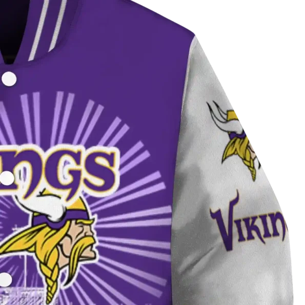 personalized minnesota vikings ferris arena purple white varsity jacket premium grade