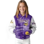 personalized minnesota vikings ferris arena purple white varsity jacket best selling