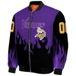 personalized minnesota vikings flame border purple black bomber jacket best selling