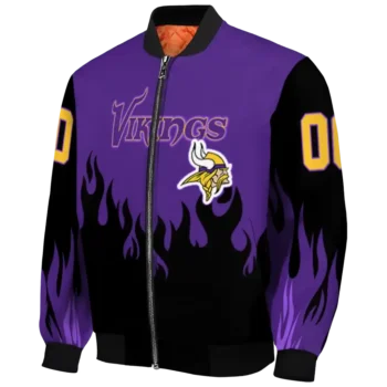personalized minnesota vikings flame border purple black bomber jacket best selling